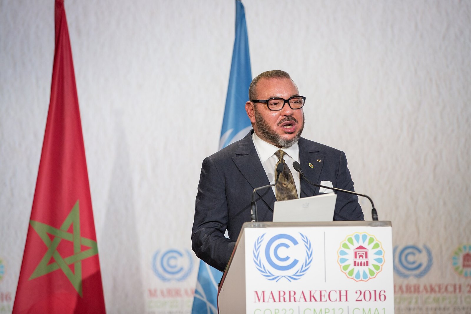 Le Roi Mohammed VI s’adressant à la COP22 à Marrakech.